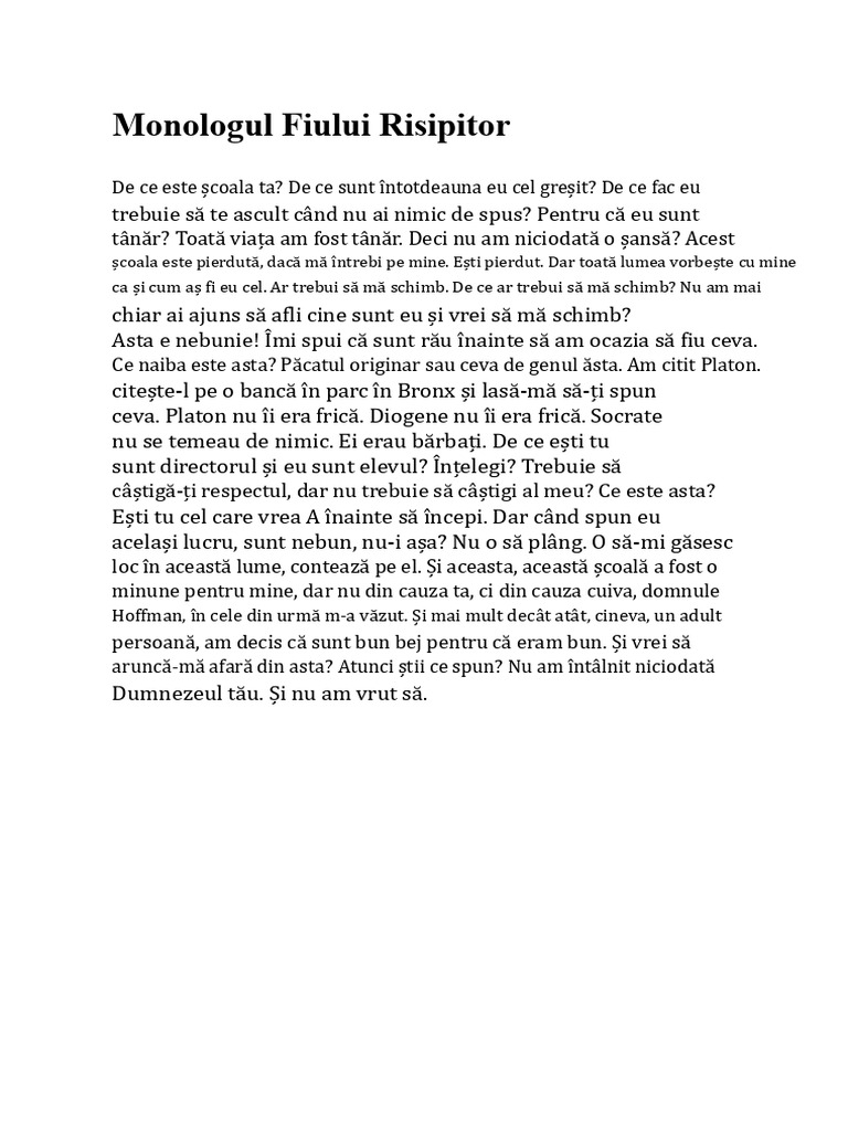 Fiul Risipitor Monolog Actual 1 | PDF