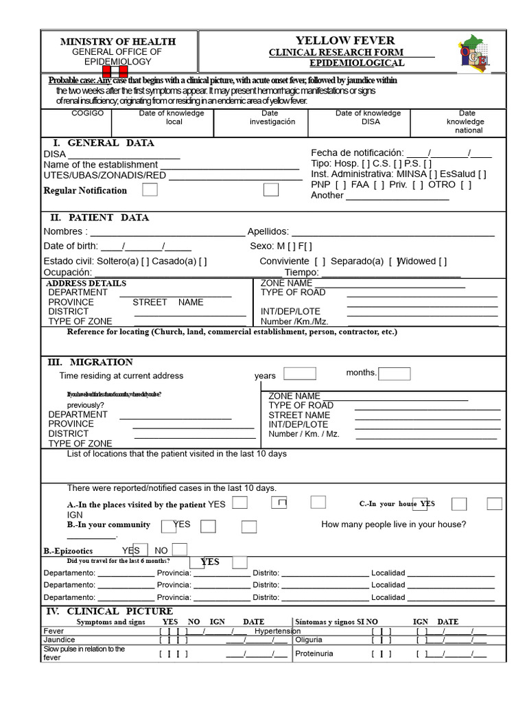 Yellow Fever Clinical Research Form | PDF | Health Sciences | Immunology