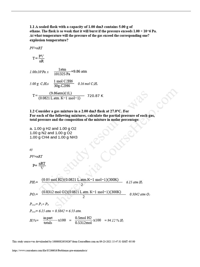 Gas Behavior in Sealed Flasks | PDF | Gases | Mole (Unit)