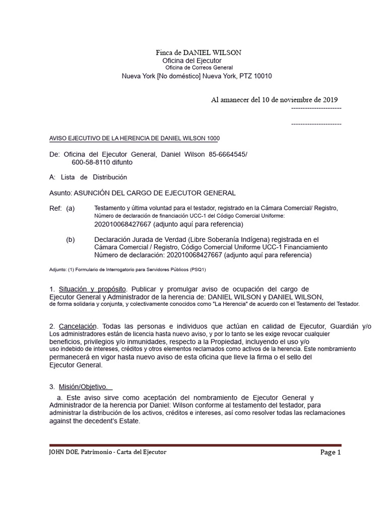 Plantilla de Carta de Ejecutor en Formato Word | PDF | Herencia | Propiedad