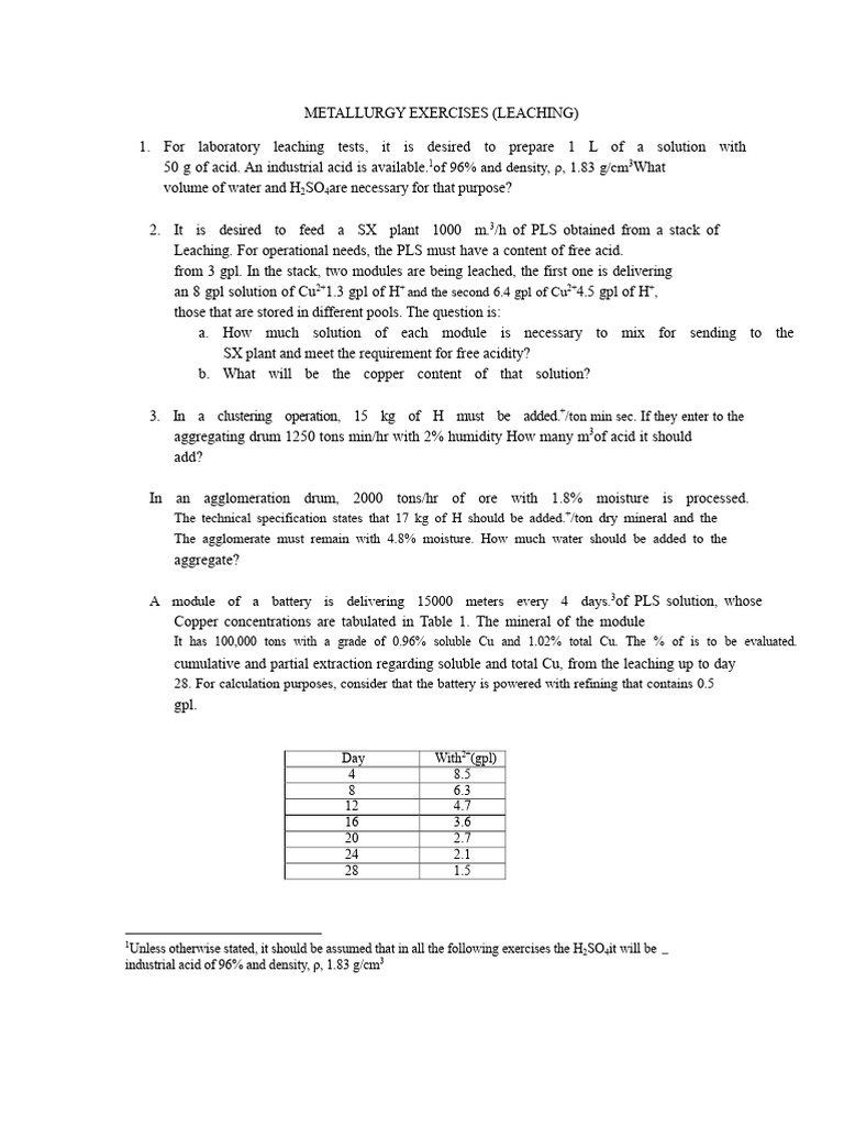 Metallurgy Exercises | PDF | Copper | Ore