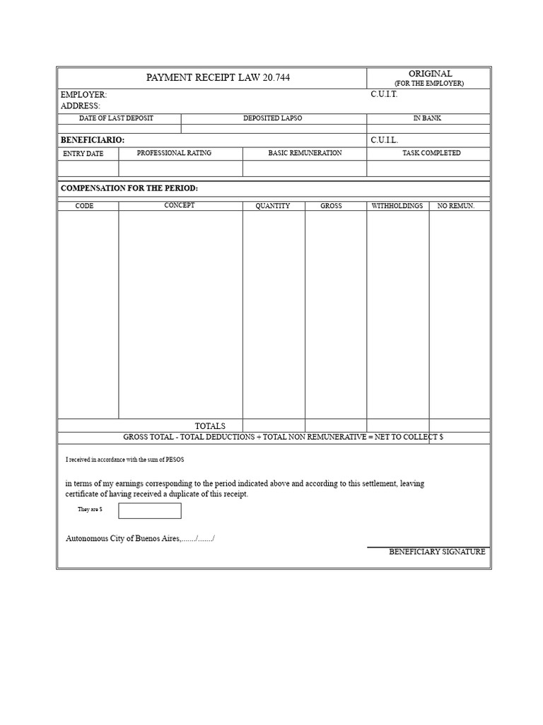 Payslip Law 20744 | PDF