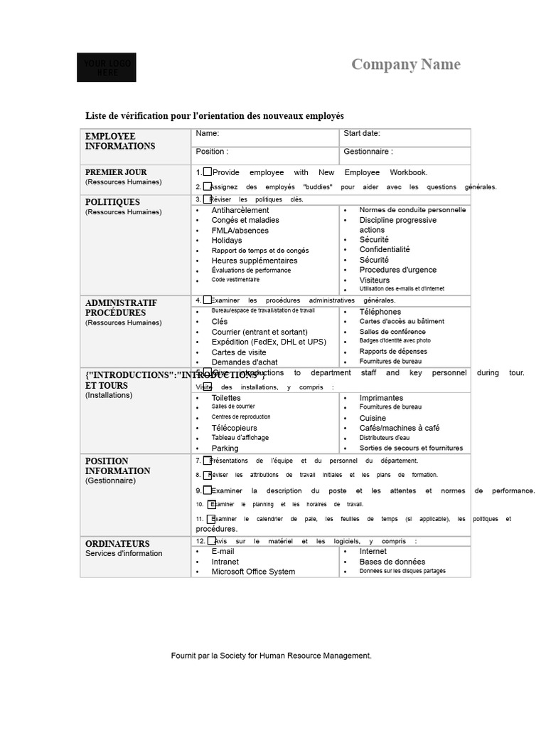 Orientation des Nouveaux Employés: Checklist | PDF | Gestion des ...