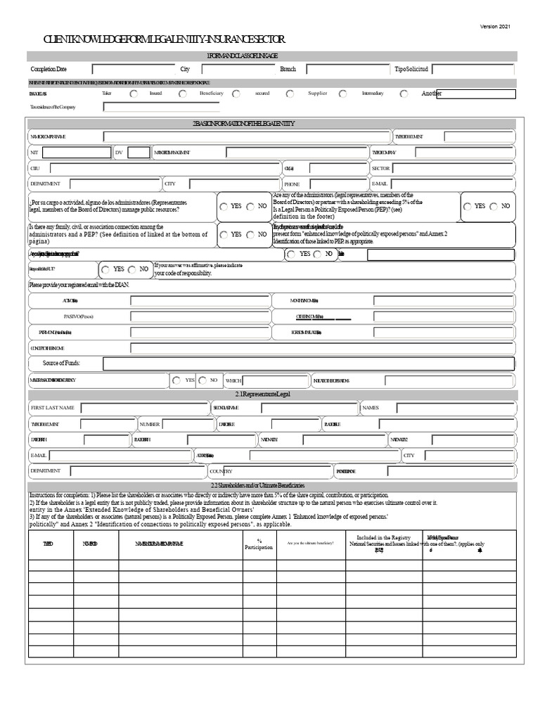 Sarlaft 4.0 - Fasecolda Form For Legal Entity | PDF | Insurance | Business
