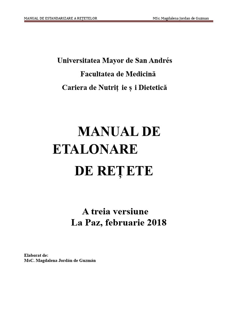 Manual de Standardizare A Rețetelor | PDF