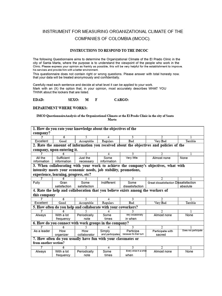IMCOC: Assessing Organizational Climate | PDF | Questionnaire ...