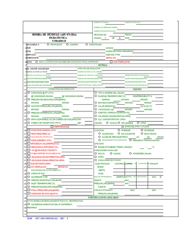 Ficha Técnica de Bomba de Pistón API 674 | PDF | Bomba | Presión