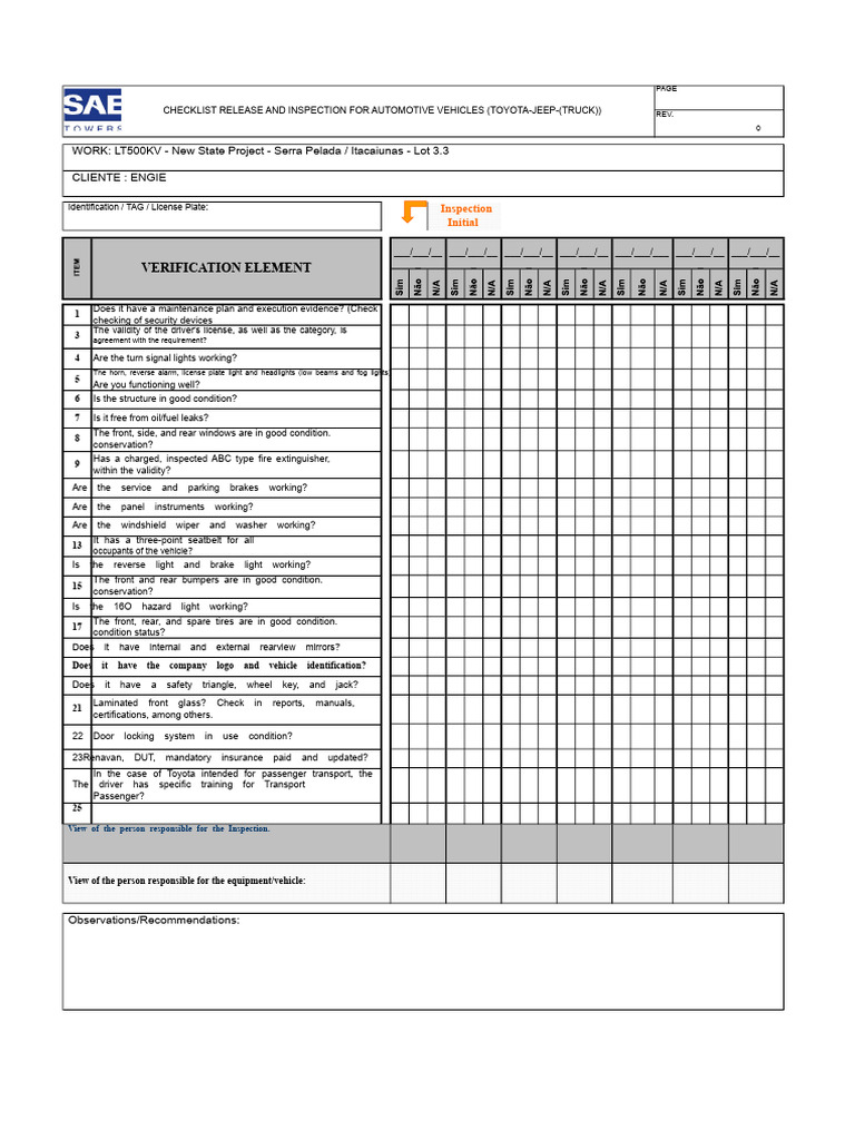 Automotive Vehicle Inspection Checklist | PDF | Motor Vehicle | Land ...