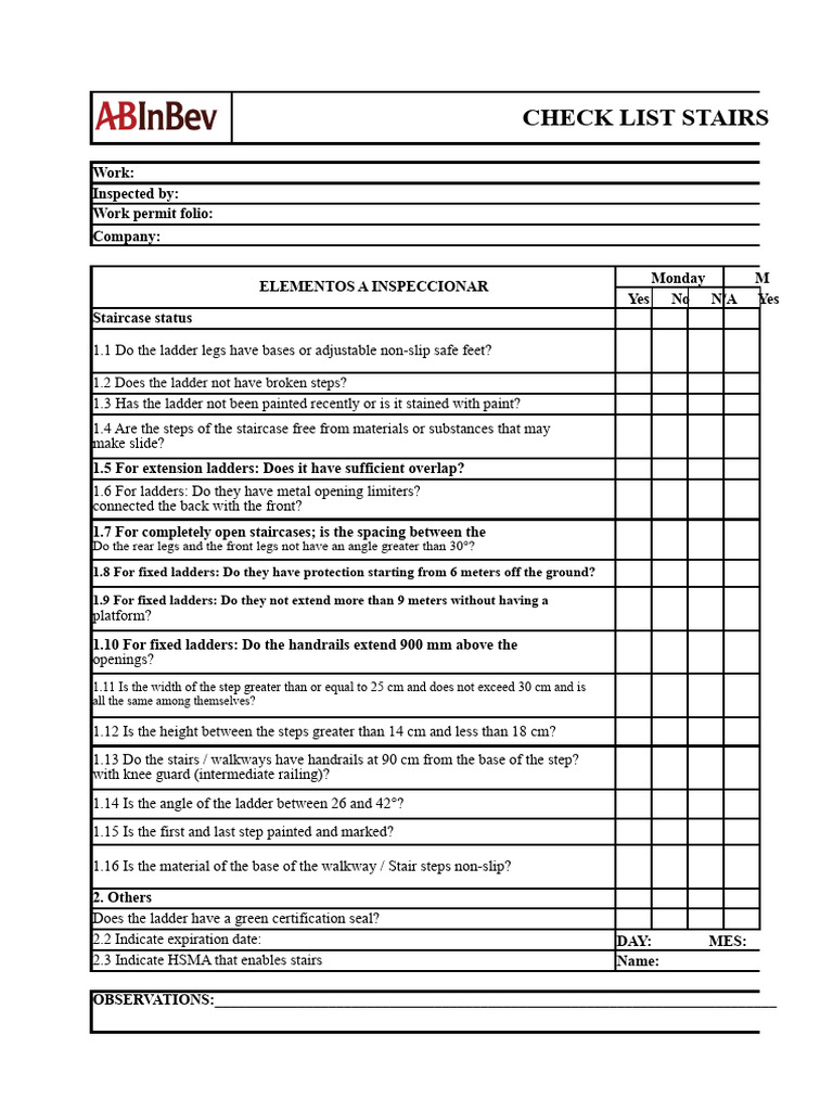 Stair Inspection Checklist Template | PDF | Stairs | Ladder