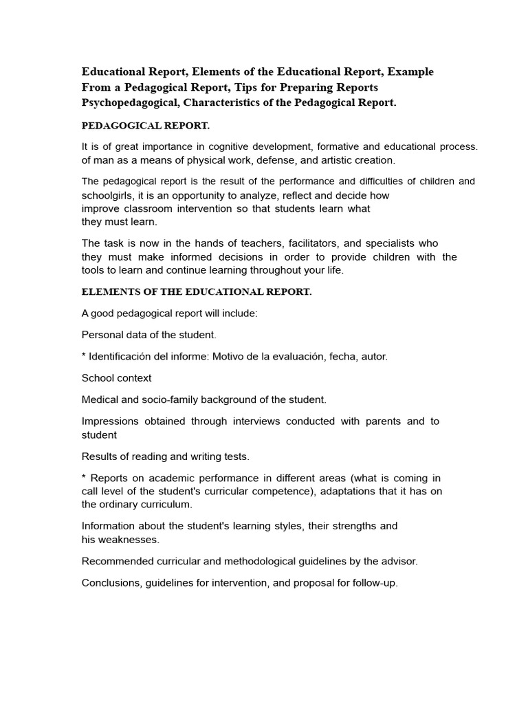 Pedagogical Report and Its Elements | PDF | Pedagogy | Confidentiality