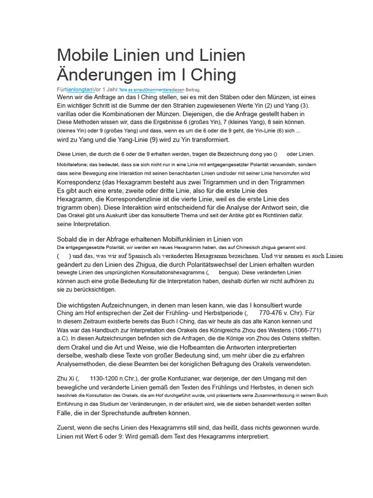 Mobile Linien Und Veränderte Linien Im I Ching | PDF