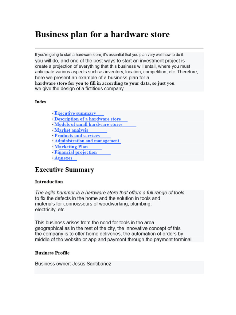 Business Plan For A Hardware Store | PDF | Mobile App | Marketing