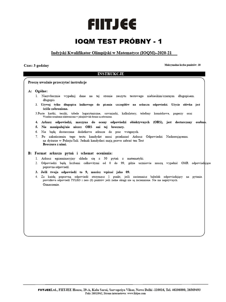 IOQM Mock Test-1 | PDF