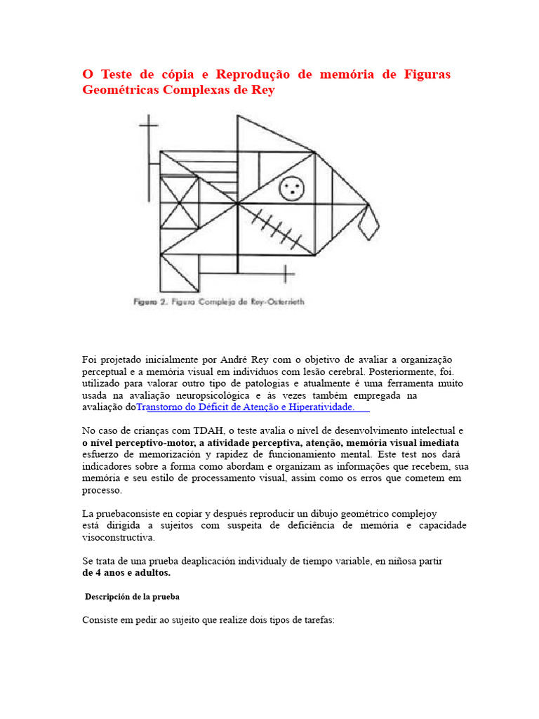 Teste de Rey - Figuras Geométricas Complexas | PDF | Transtorno de ...