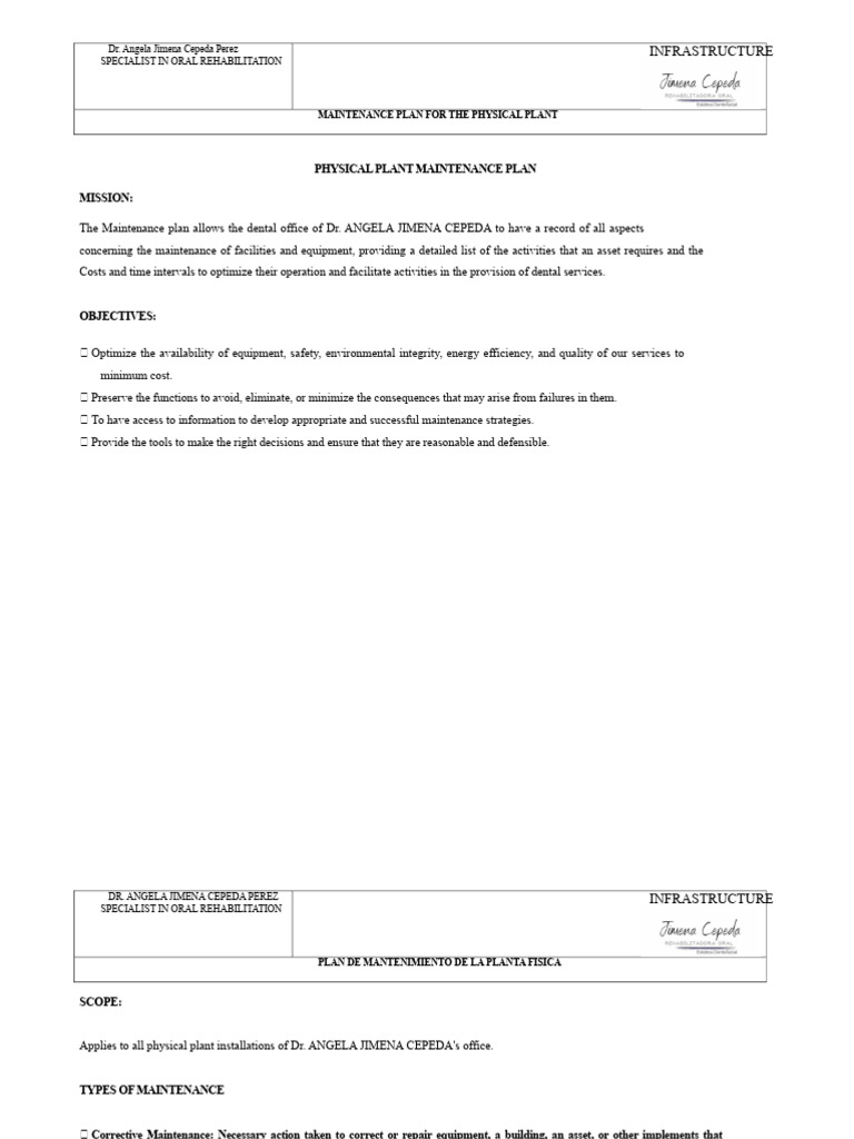 Dental Office Maintenance Plan | PDF