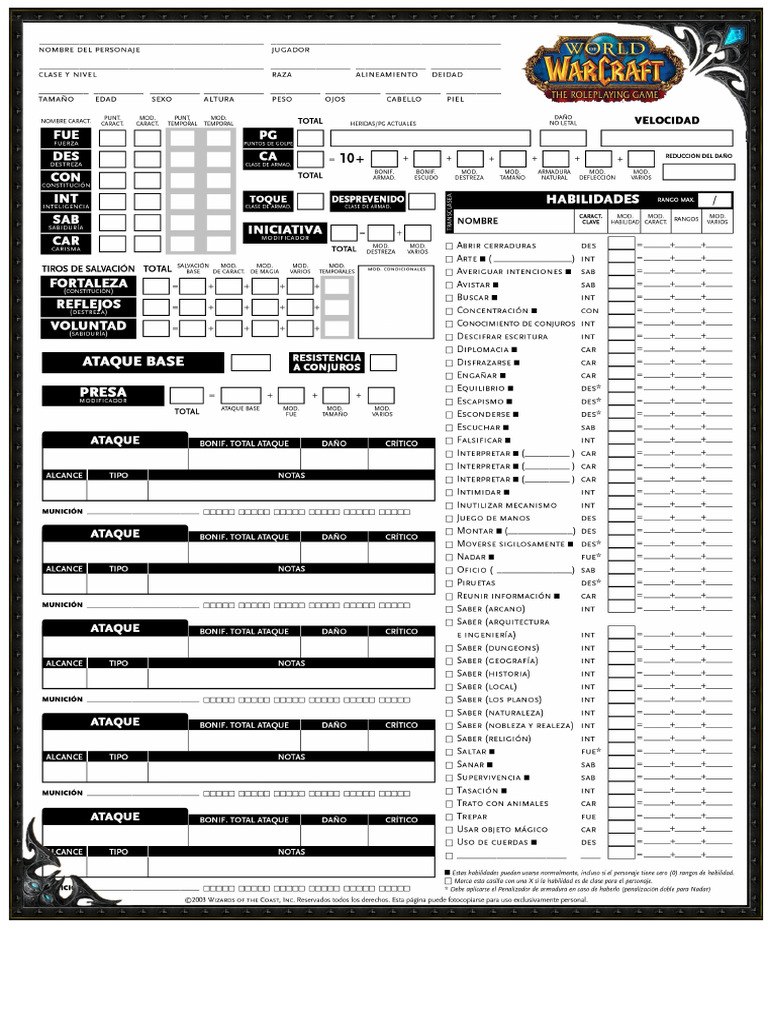 Warcraft RPG Character Sheet | PDF