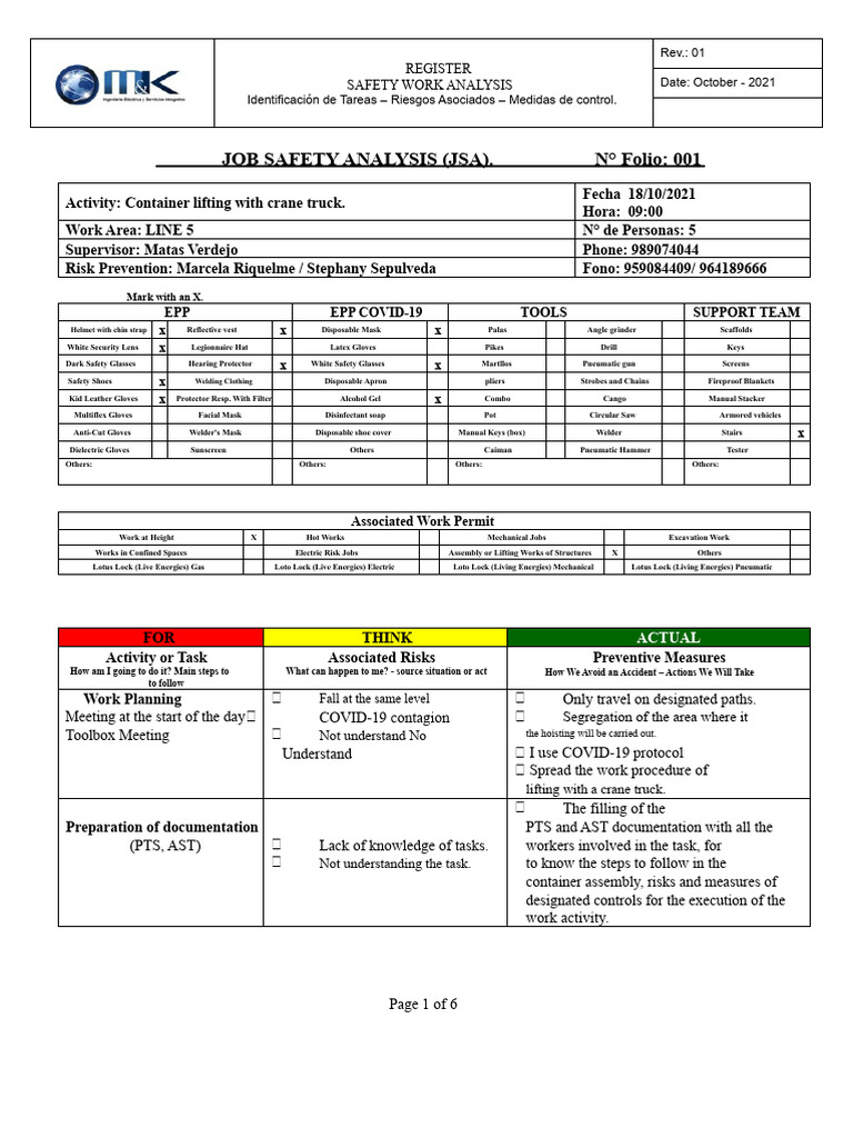 Job Safety Analysis for Crane Truck Lifting | PDF | Crane (Machine ...