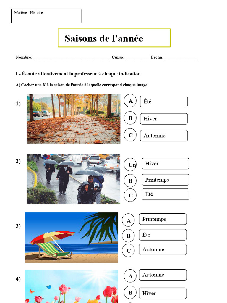 Saisons de l'année : Activités et Quiz | PDF