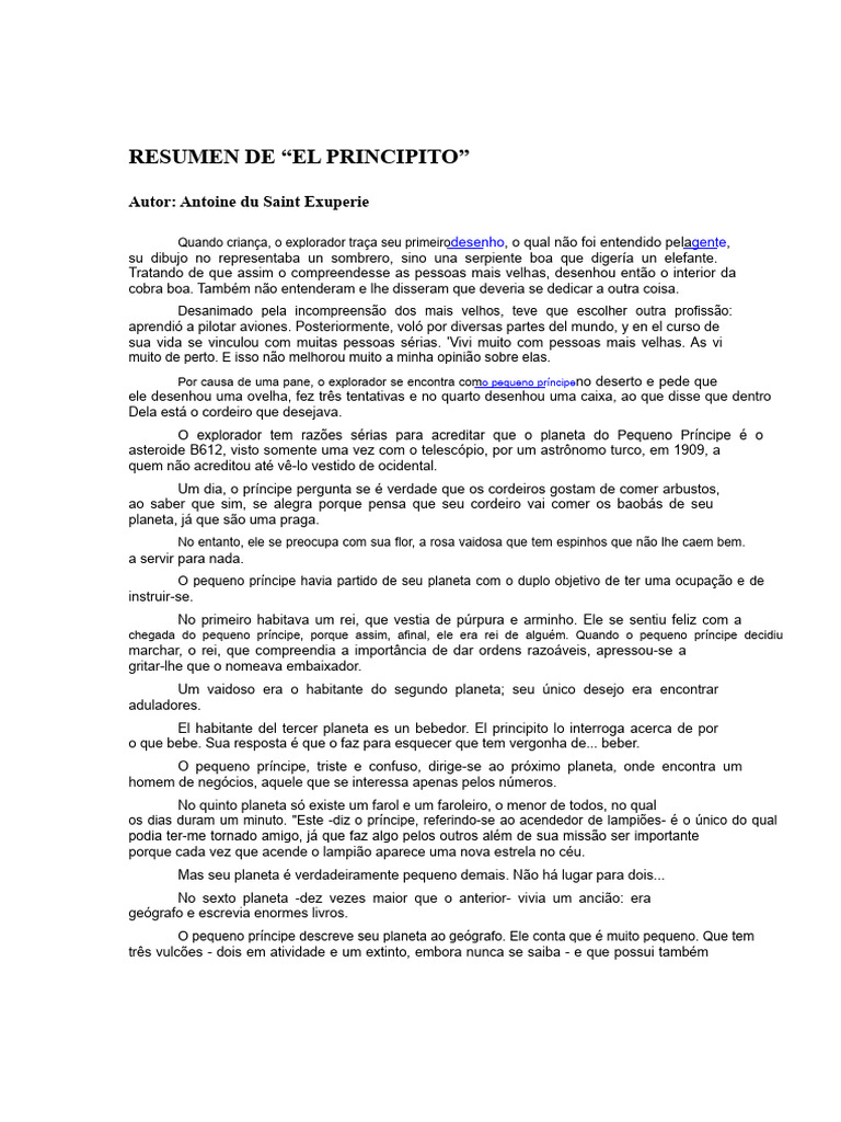 Resumo de O Pequeno Príncipe | PDF | O Pequeno Príncipe | Planetas