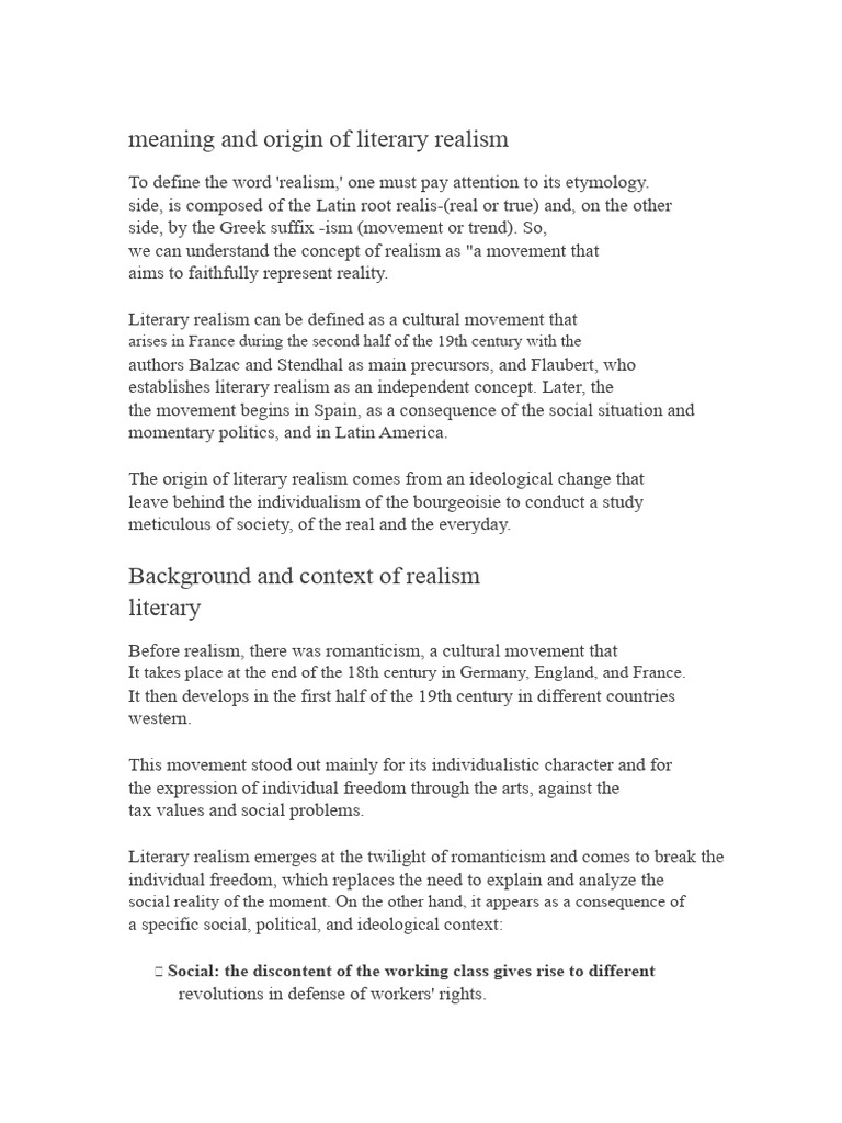 Literary Realism: Definition and Origins | PDF | Realism (Arts ...