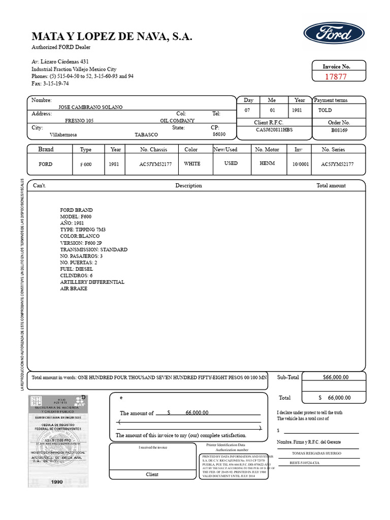 Ford F600 Invoice - 1981 Model Details | PDF | Wheeled Vehicles ...