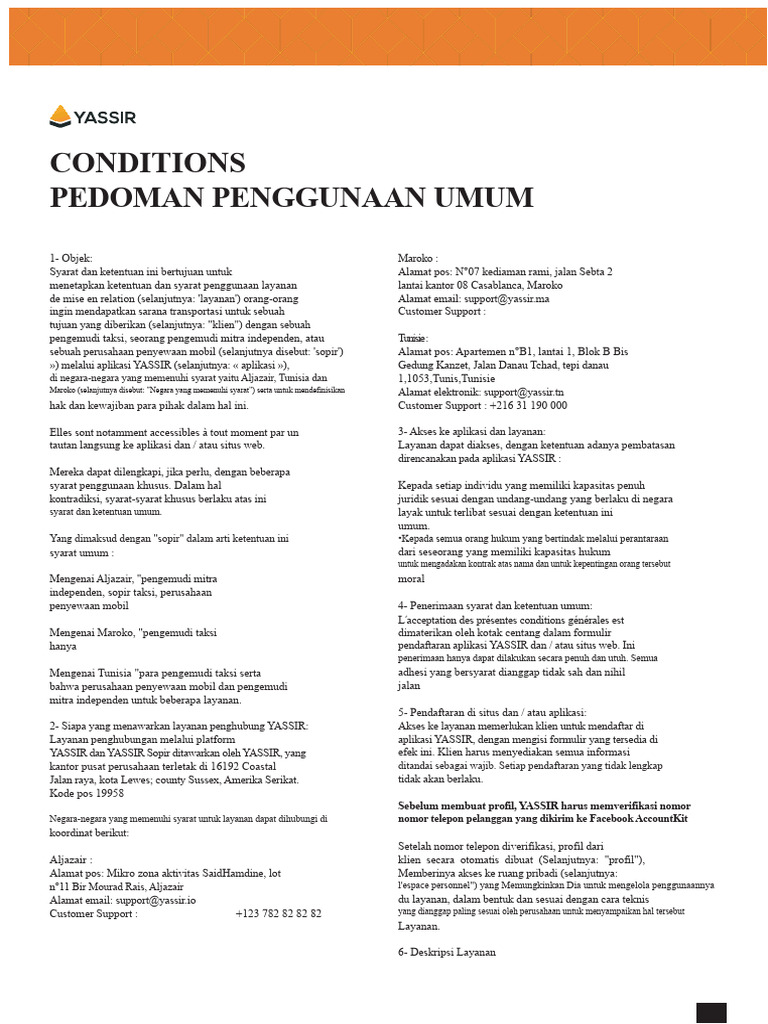 Syarat Dan Ketentuan YASSIR - Rider | PDF