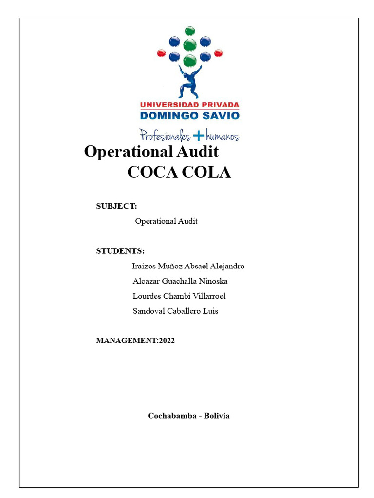 Picture of Final Report Audit Coca Cola | PDF | Occupational Safety And Health | Audit