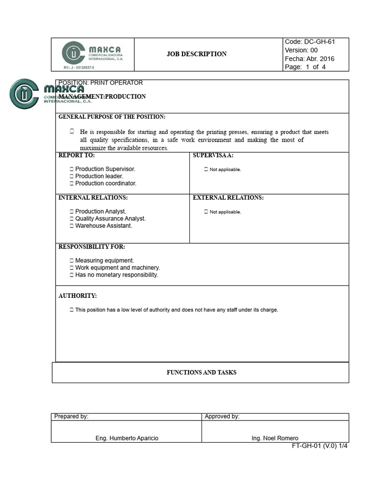 PRINTING OPERATOR DESCRIPTION | PDF