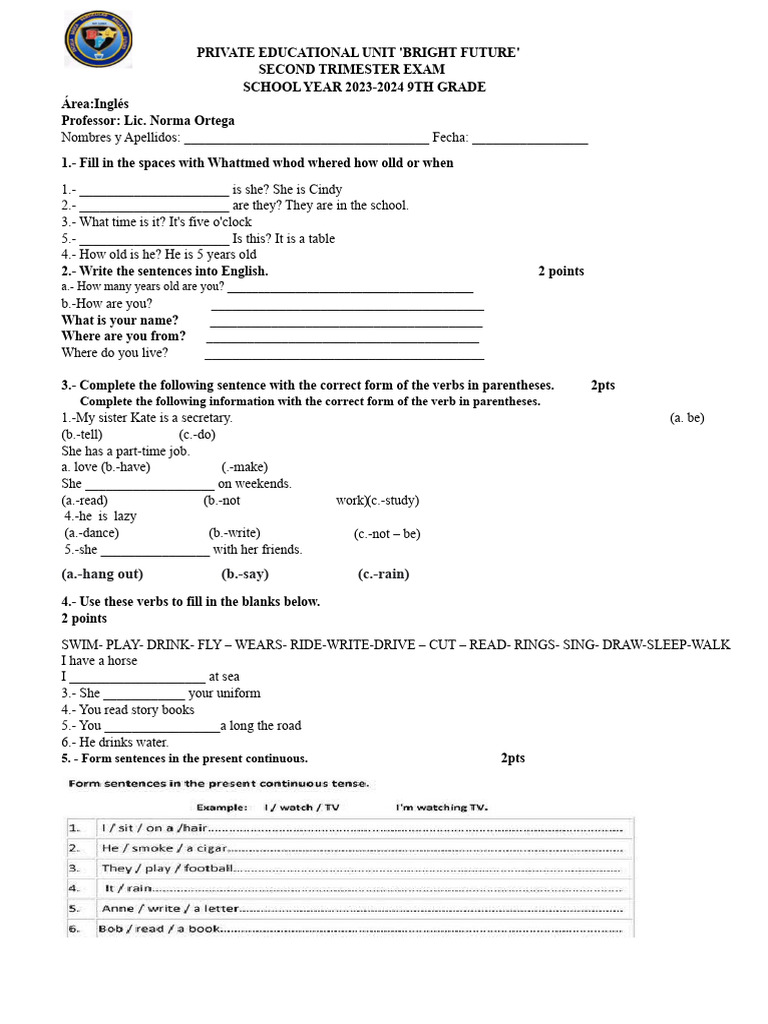 English and Language Exam 9th Grade | PDF | Narrative | Writing
