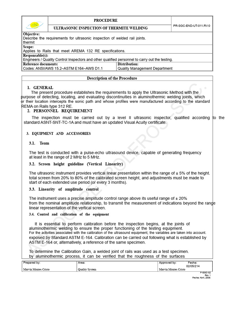 Ultrasonic Inspection of Thermite Welding | PDF | Ultrasound | Welding