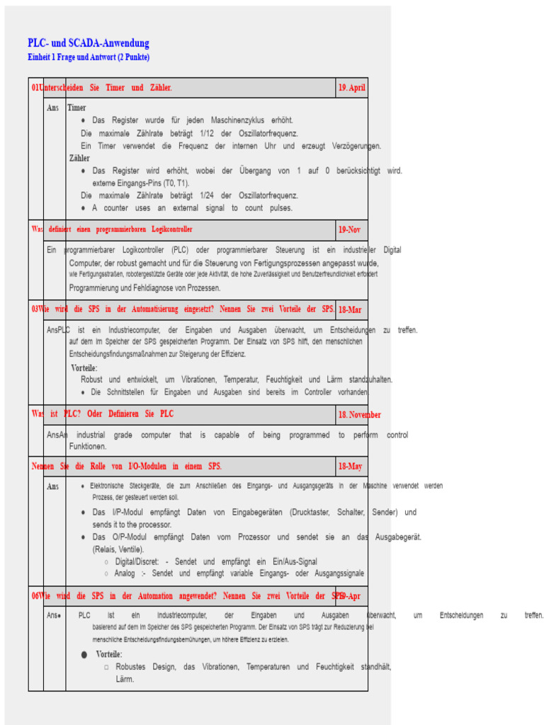 Einheit 1 - 2 Punkte Fragen & Antworten - SPS Und SCADA | PDF