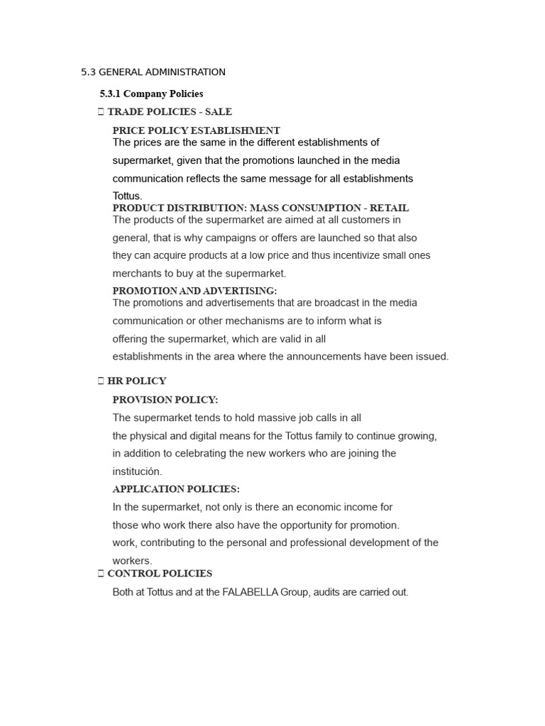 Tottus Supermarket Policies Overview | PDF | Supermarket | Policy