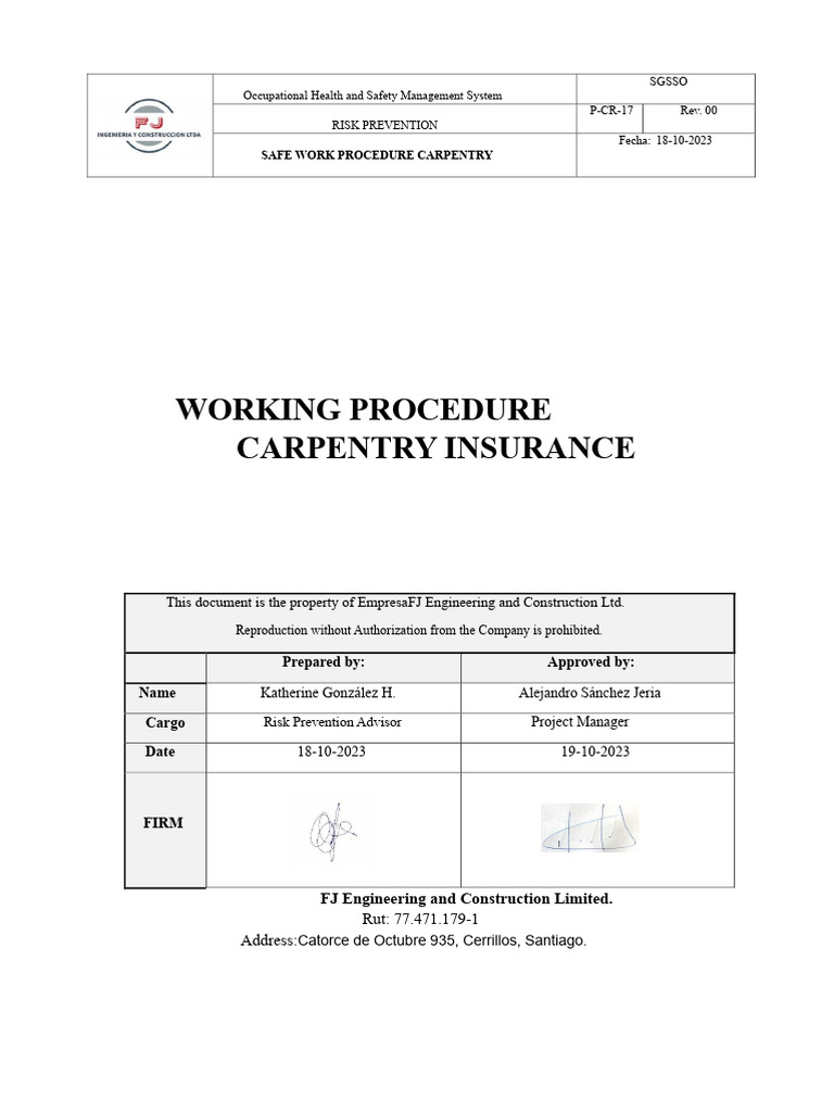Safe Carpentry Work Procedure Guide | PDF | Drill | Hammer