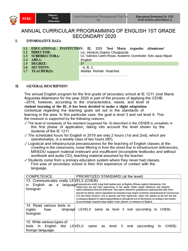 English Curriculum for 1st Grade | PDF | Grammatical Number | Verb