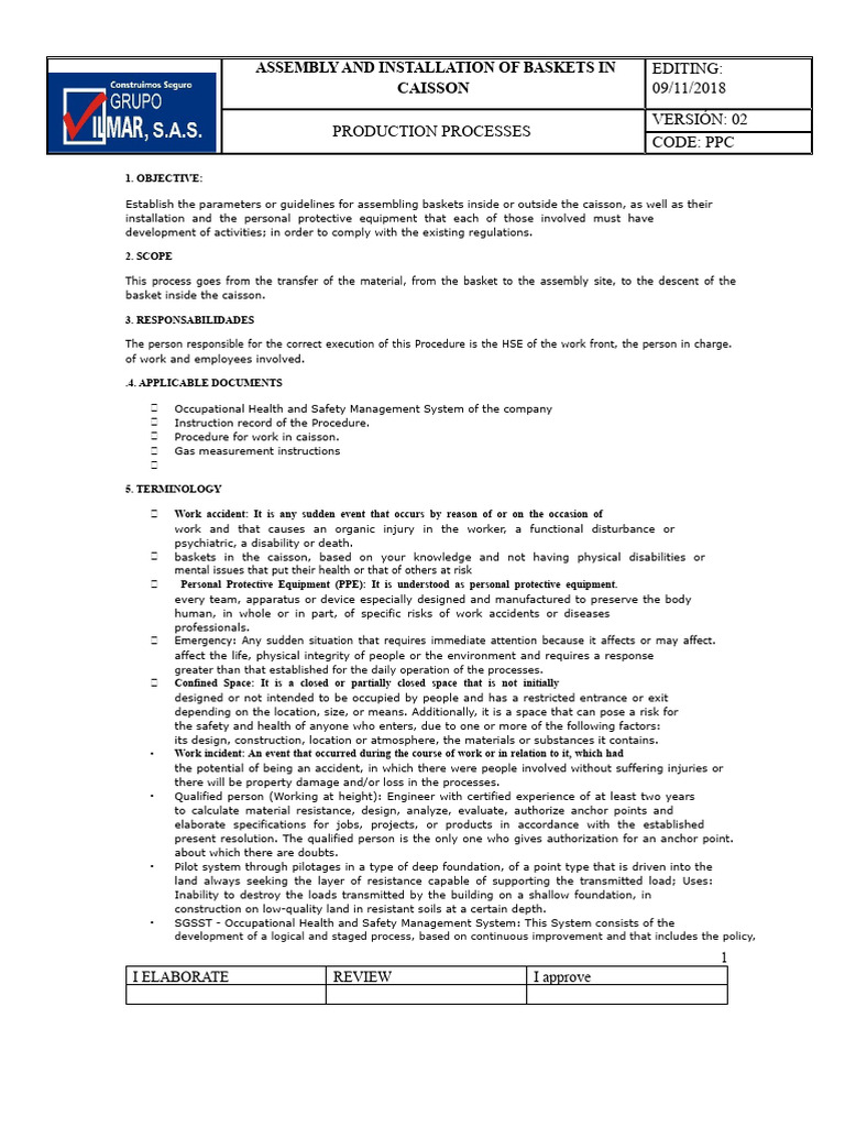 Security Procedure For Armed and Installation of Baskets in Caisson ...