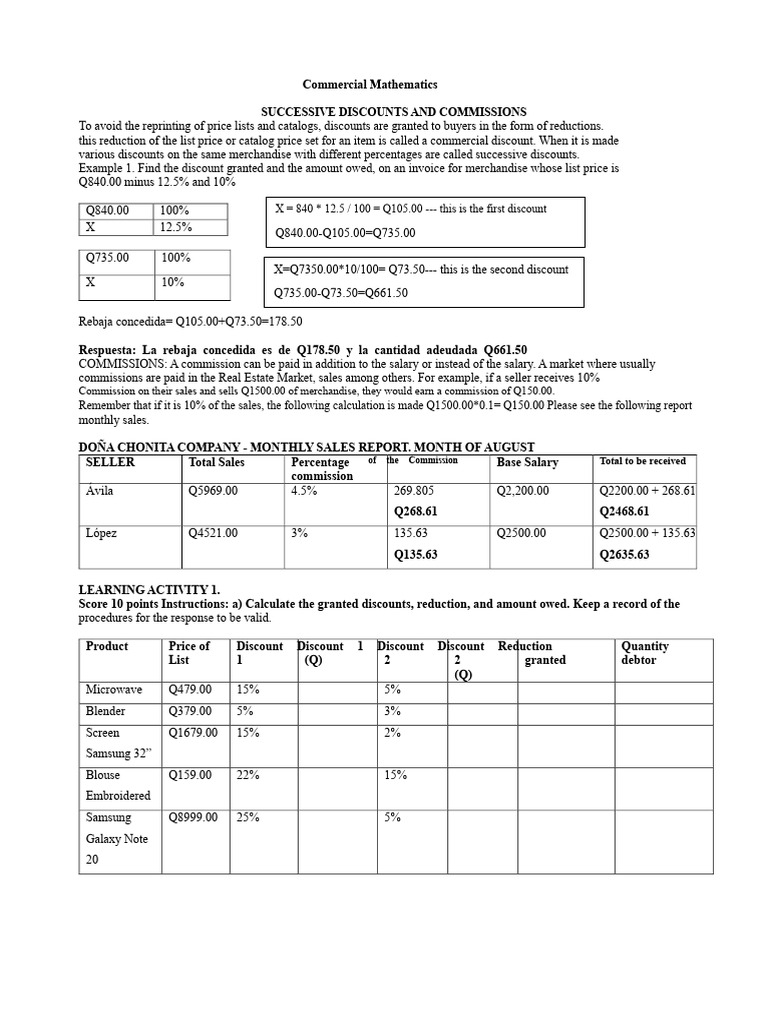 Commercial Mathematics | PDF | Interest | Sales