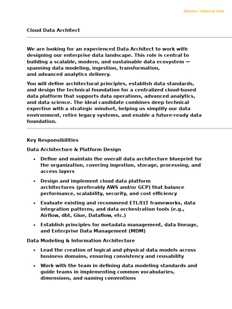 Cloud Data Architecht job ad | PDF | Cloud Computing | Data Model