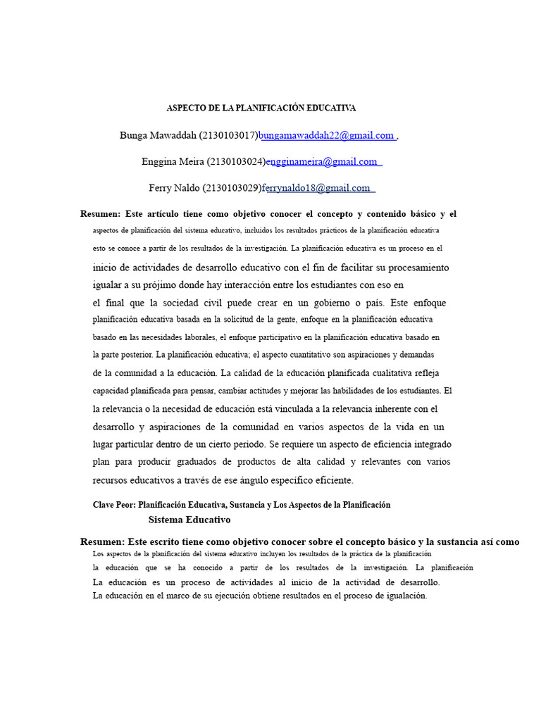 Aspectos Clave de la Planificación Educativa | PDF | Planificación ...
