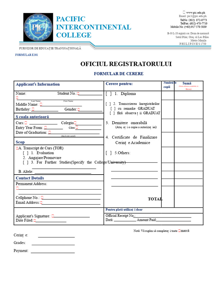 PIC FORM E201 Formular de Cerere 8 | PDF