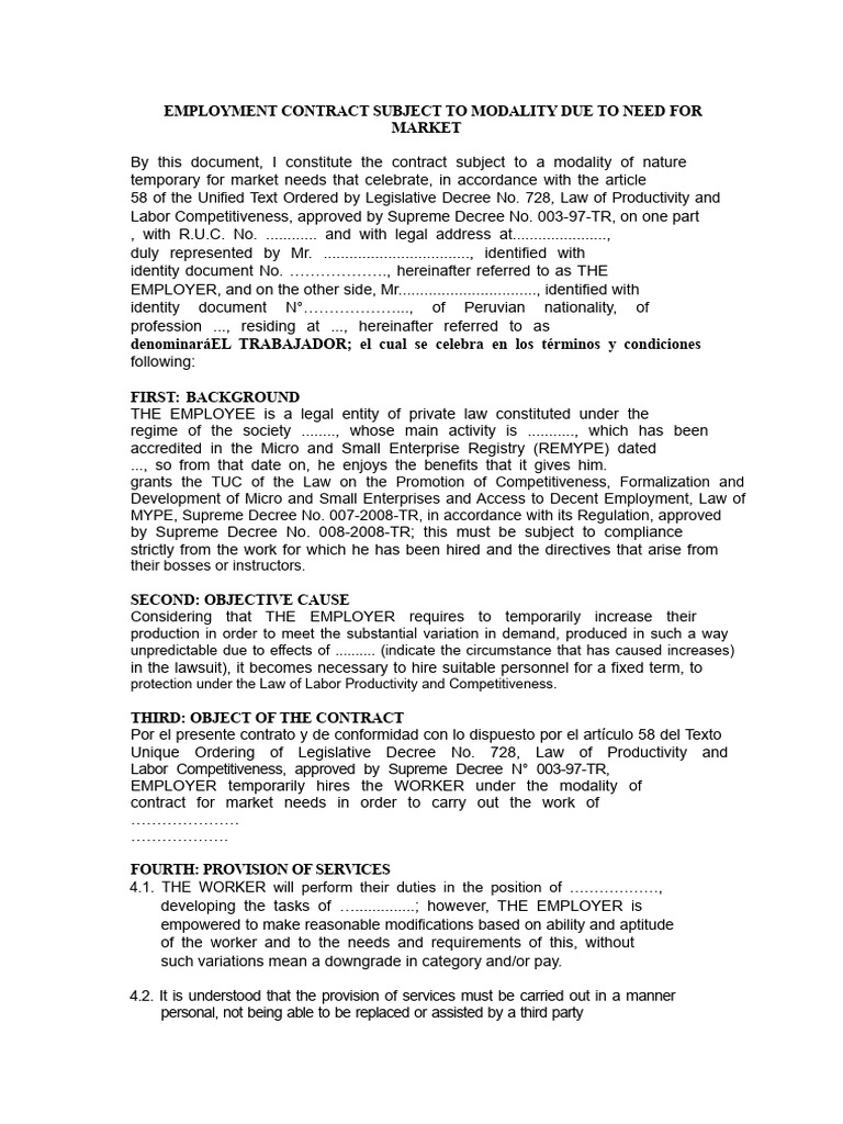 Contract for market necessity - MYPE | PDF | Occupational Safety And ...