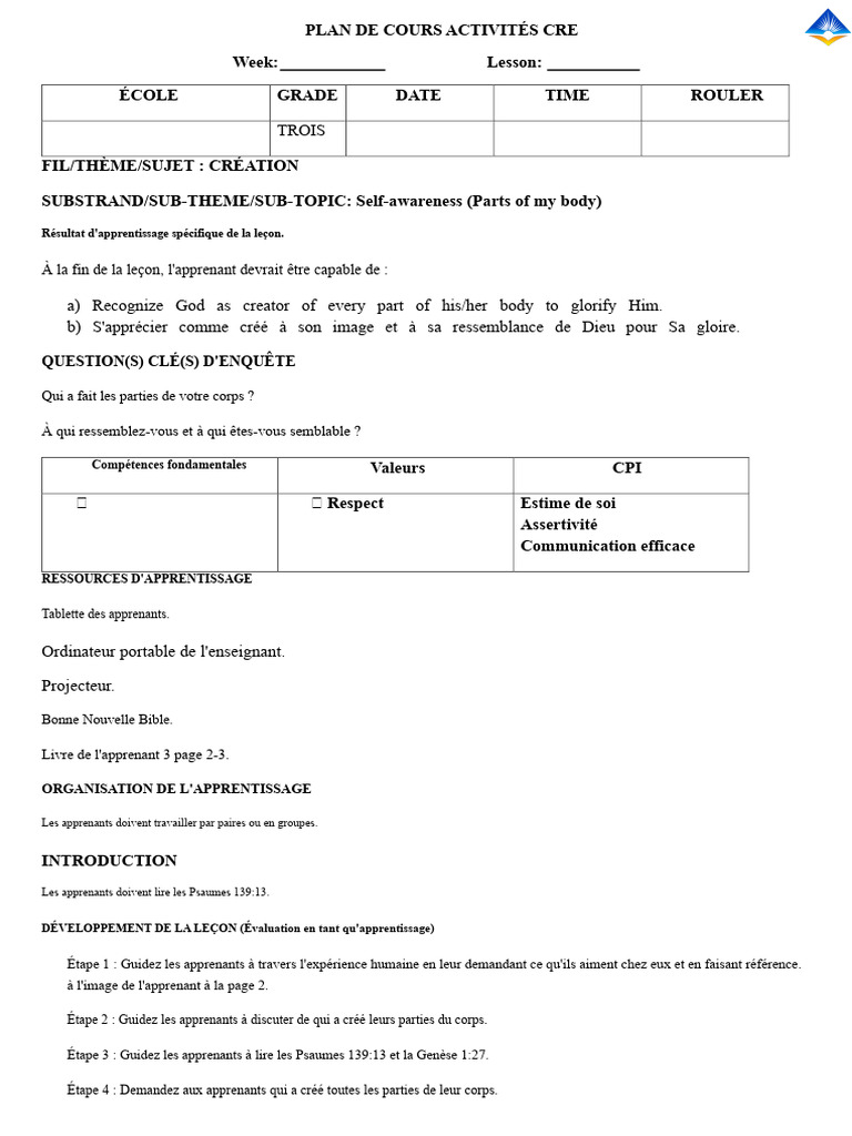 Activités CRE : Création et Estime de Soi | PDF | Apprentissage | Livre ...