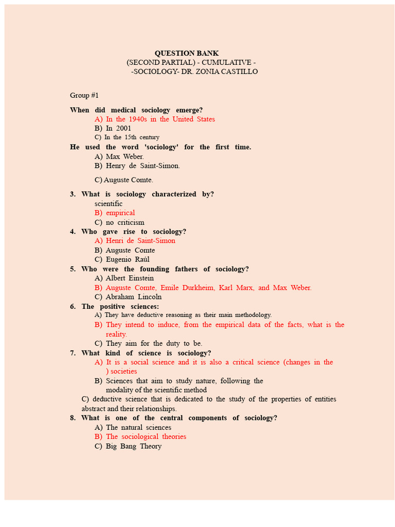 Sociology Question Bank for Students | PDF | Sociology | Social Structure