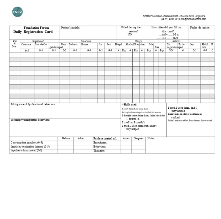 DBT Daily Log | PDF | Dialectical Behavior Therapy | Abnormal Psychology
