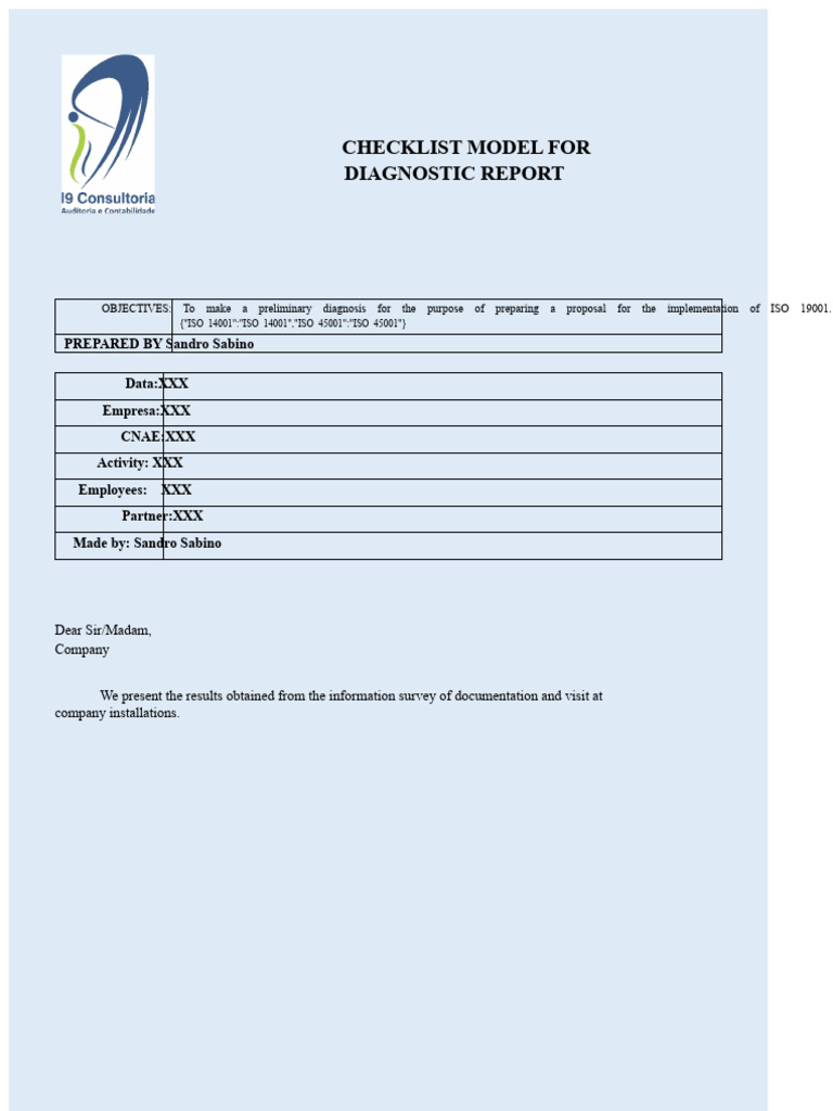 ISO Diagnostic Report Checklist | PDF | Business