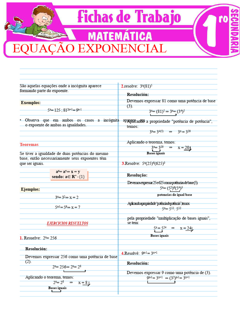 Equação Exponencial para Primeiro Ano Do Ensino Secundário | PDF ...