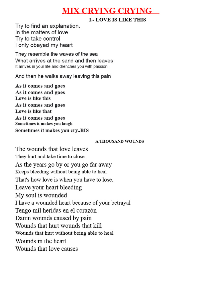 Lyrics Mix Crying Crying | PDF | Love