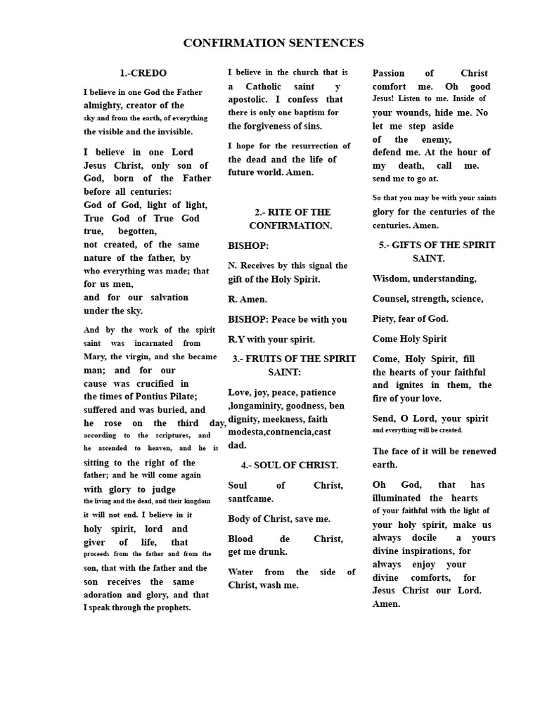 Confirmation Sentences | PDF | Confirmation | Jesus