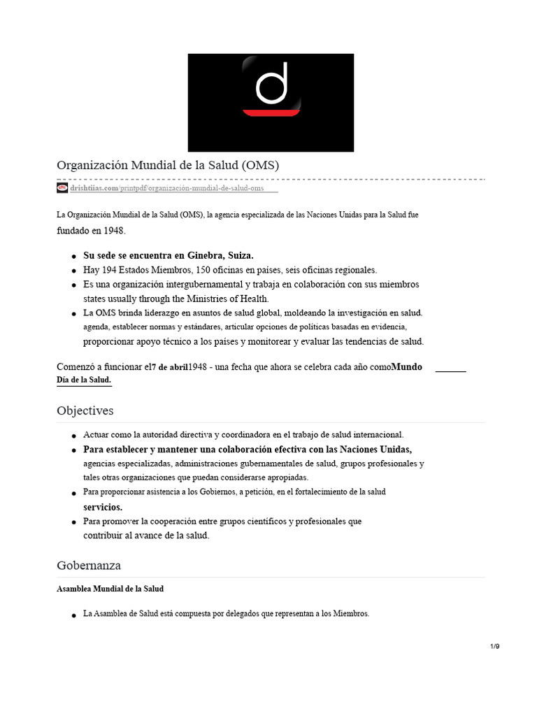 Organización Mundial de La Salud Oms | PDF | Organización Mundial de la ...