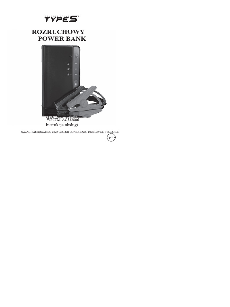 Instrukcja Obslugi Typ S Jump Starter I Power Bank AC532806 | PDF