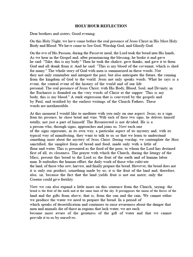 Holy Hour Reflection | PDF | Eucharist | Christian Worship And Liturgy